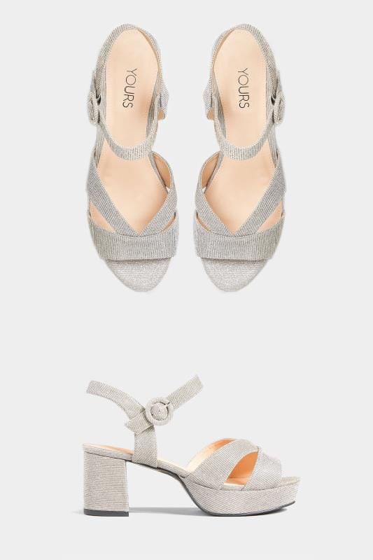 Silver Glitter Platform Heeled Sandals 