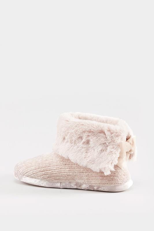 Pink Chenille Knit Slipper Boot In Wide Fit | Yours Clothing
