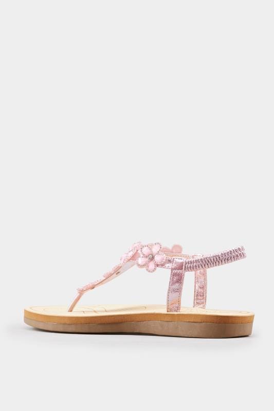 Pink Diamante Flower Sandals In Extra Wide Fit Yours Clothing