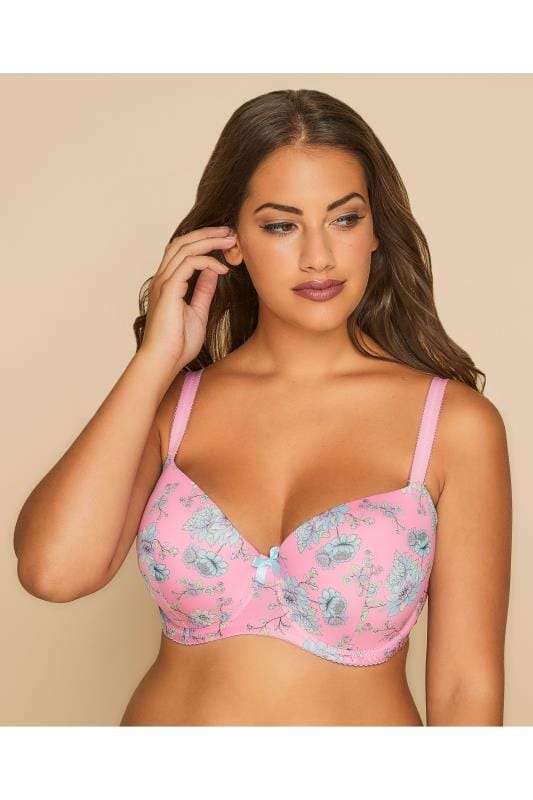 Pink Floral Print Moulded Bra Yours Clothing 9841