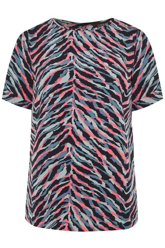 Pink & Grey Zebra Print Top | Yours Clothing