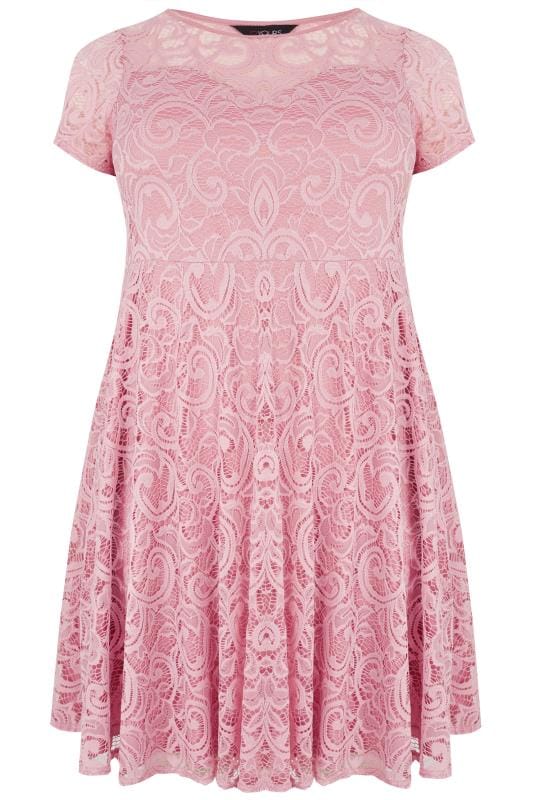 Pink Lace Skater Dress With Sweetheart Bust, plus size 16 to 36 3
