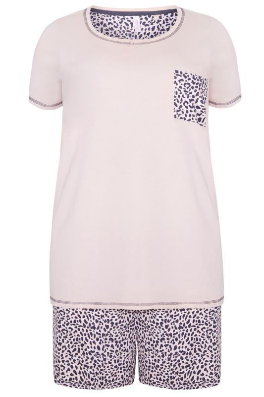 Pink Leopard Print PJ Short Set | Sizes 16-36 | Yours Clothing