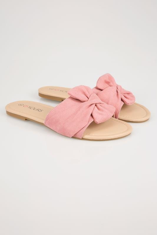 Pink Twist Bow Slip On Sandals In EEE 