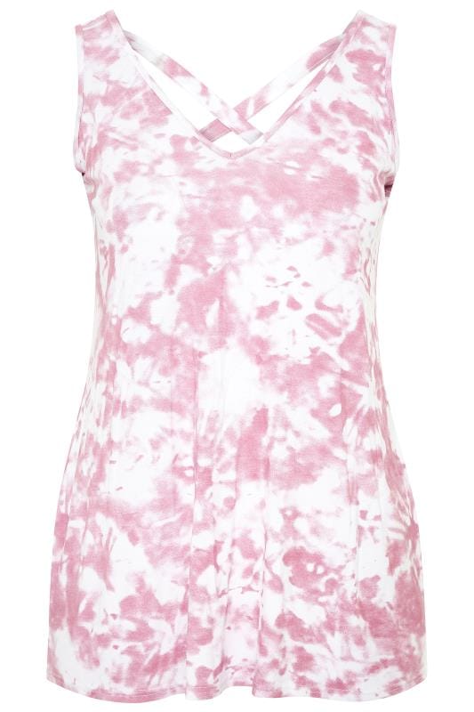 Pink Tie Dye Cross Back Vest Top | Yours Clothing