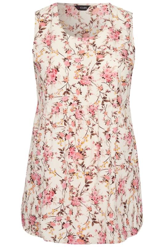 Cream & Pink Floral Sleeveless Pocket Blouse | Sizes 16-40 | Yours Clothing