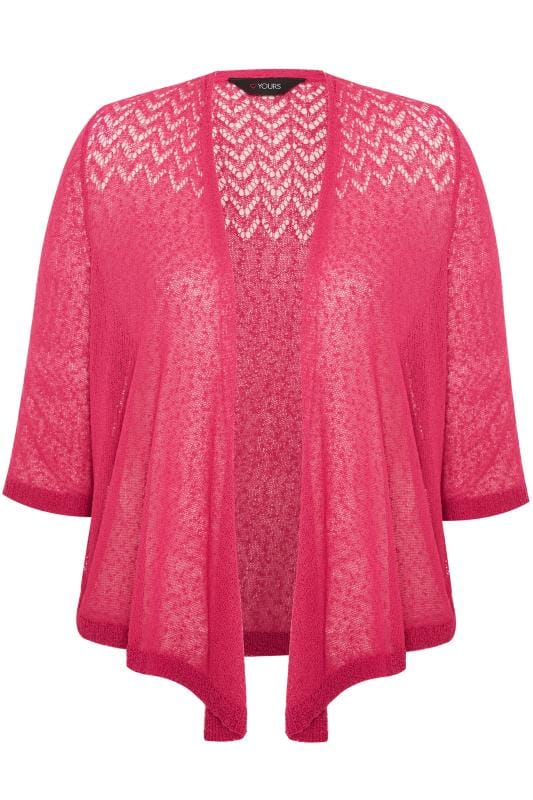 Hot Pink Waterfall Fine Knit Shrug | Yours Clothing