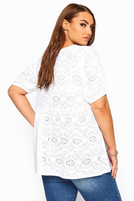 White Embroidered Puff Sleeve Smock Top | Yours Clothing