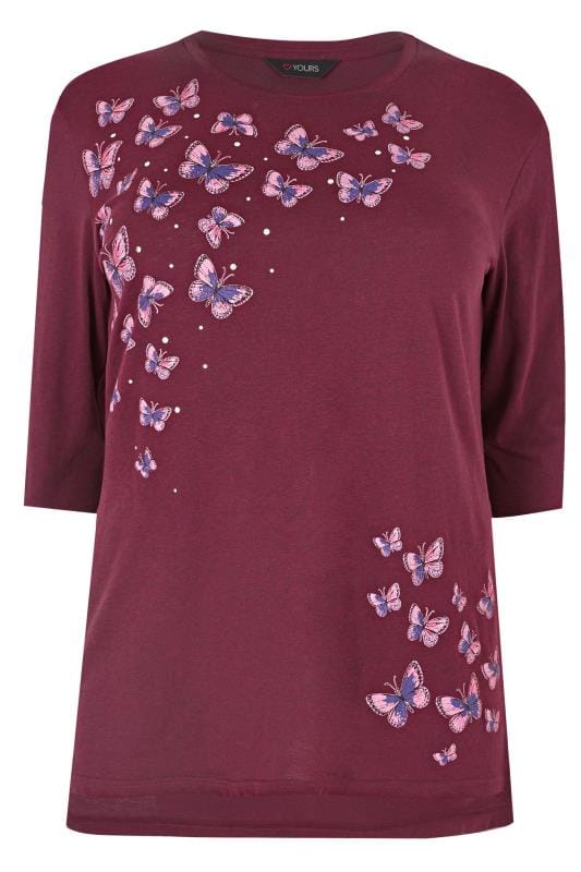 Purple Butterfly Print Top With Stud Details, plus size 16 to 36 ...