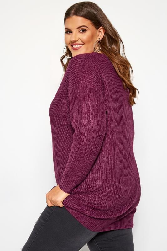 Purple Chunky Knitted Jumper | Yours Clothing