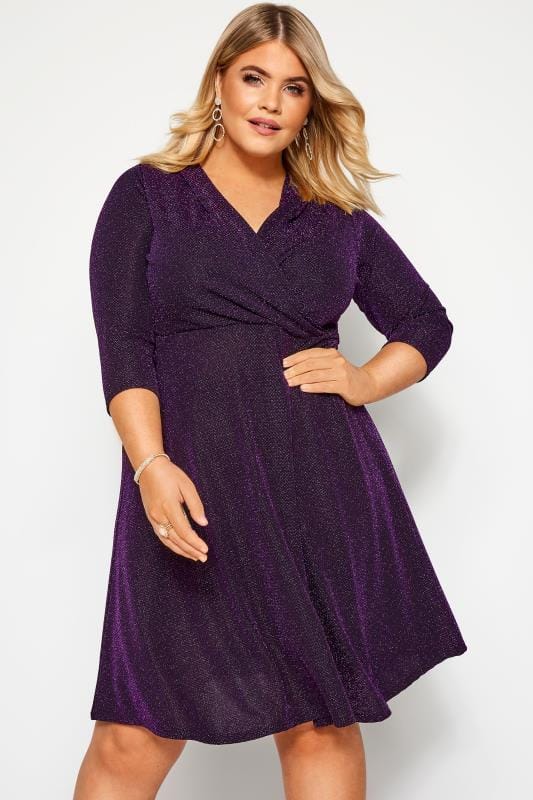 Purple Sparkle Skater Dress | Yours Clothing