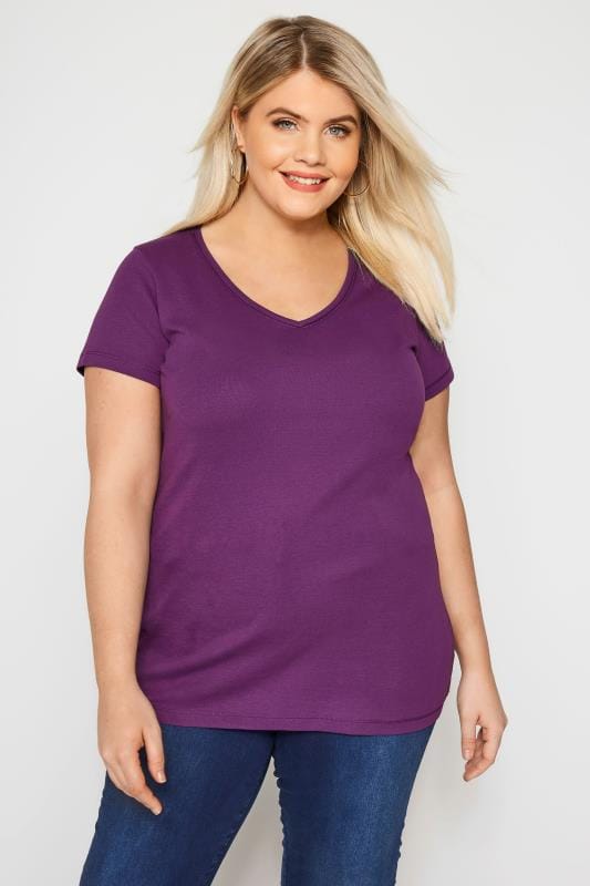 Purple V Neck T Shirt Plus Sizes 16 To 36 Yours Clothing 