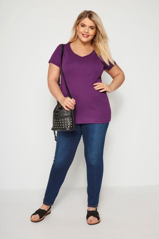 Purple V-Neck T-Shirt | Plus Sizes 16 to 36 | Yours Clothing