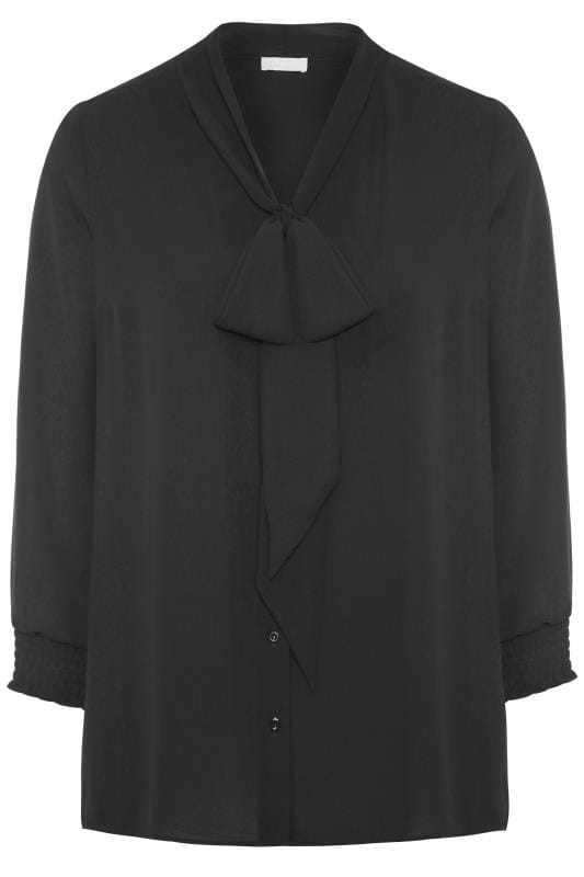 Beste YOURS LONDON - Zwarte blouse met lange mouwen en strik | Yours CN-47