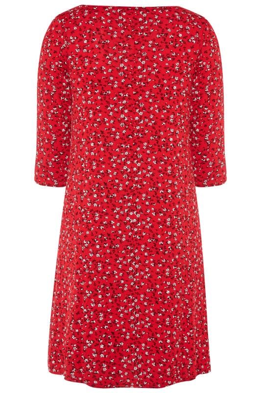 Red Ditsy Floral Swing Dress | Sizes 16-36 | Yours Clothing 5