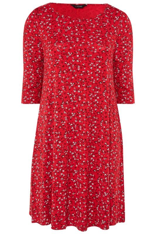 Red Ditsy Floral Swing Dress | Sizes 16-36 | Yours Clothing 4