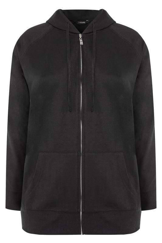 Black Ribbed Trim Zip Through Hoodie | Sizes 16-36 | Yours Clothing