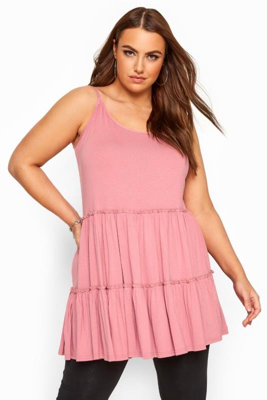 Pink Strappy Tiered Peplum Smock Tunic | Yours Clothing 1
