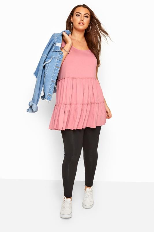 Pink Strappy Tiered Peplum Smock Tunic | Yours Clothing 2