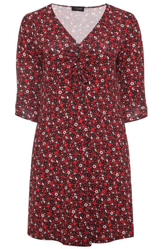 Red Floral Ruched Dress | Yours Clothing