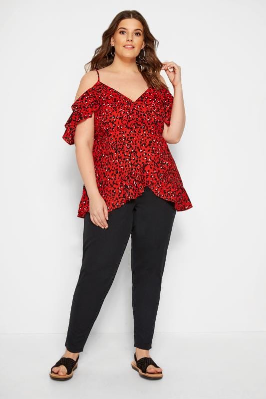 Red Animal Cold Shoulder Top | Plus Sizes 16 to 36 | Yours Clothing