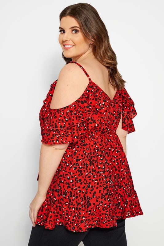 Red Animal Cold Shoulder Top | Plus Sizes 16 to 36 | Yours Clothing
