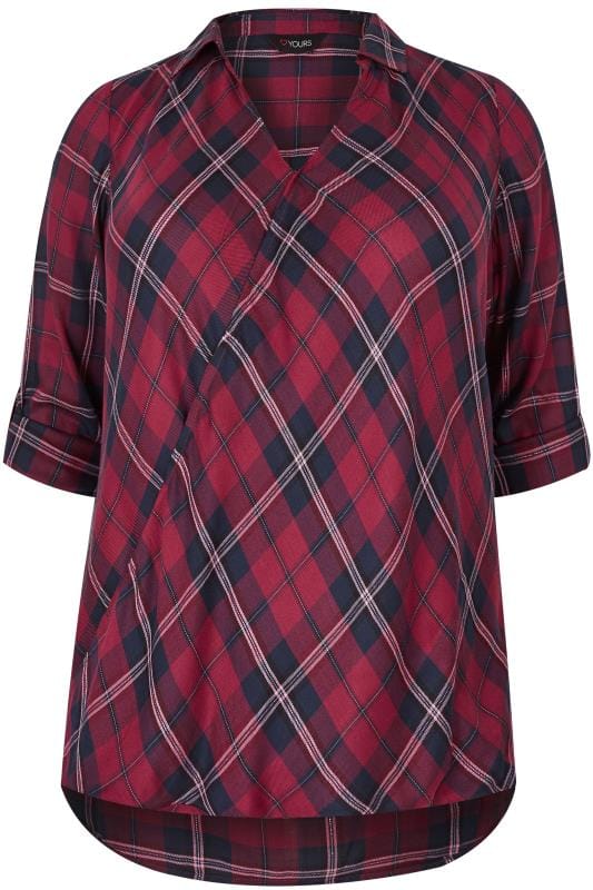 Red Checked Wrap Front Blouse, plus size 16 to 36 | Yours Clothing