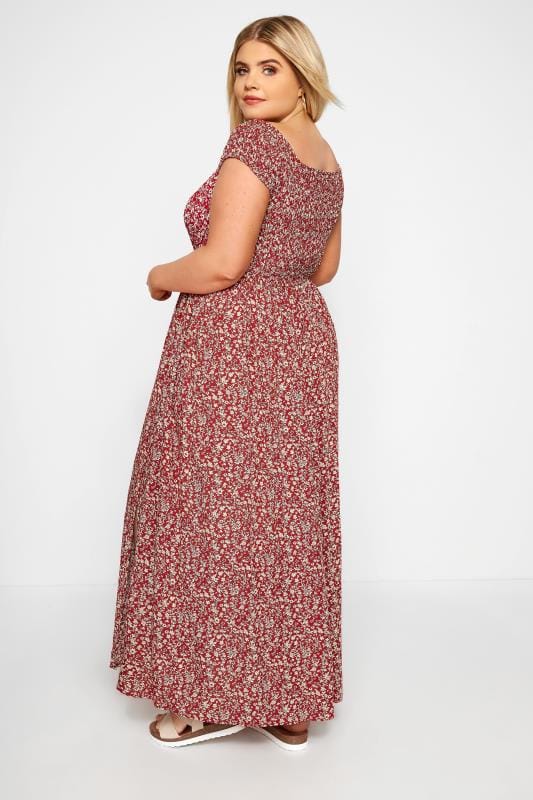 Spiksplinternieuw Rode maxi-jurk met bloemenprint & dubbele split, grote maten 44-64 ZO-97