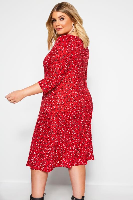 Red Ditsy Floral Swing Dress | Sizes 16-36 | Yours Clothing 3