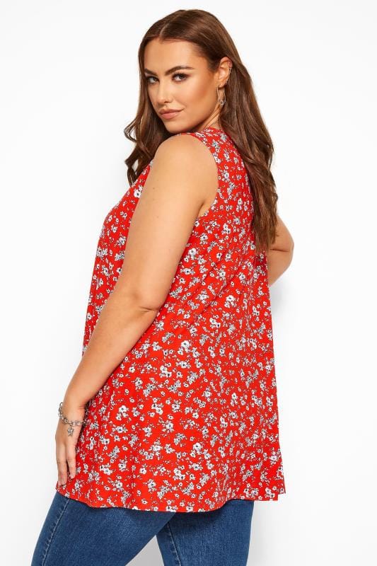 Red Ditsy Floral Swing Vest Top | Yours Clothing