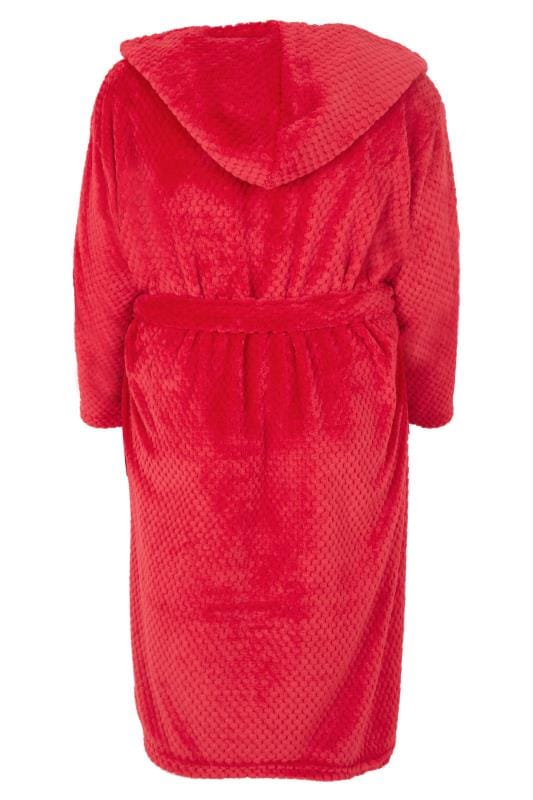 Red Fleece Hooded Dressing Gown With Pockets, plus size 16 to 40 ...
