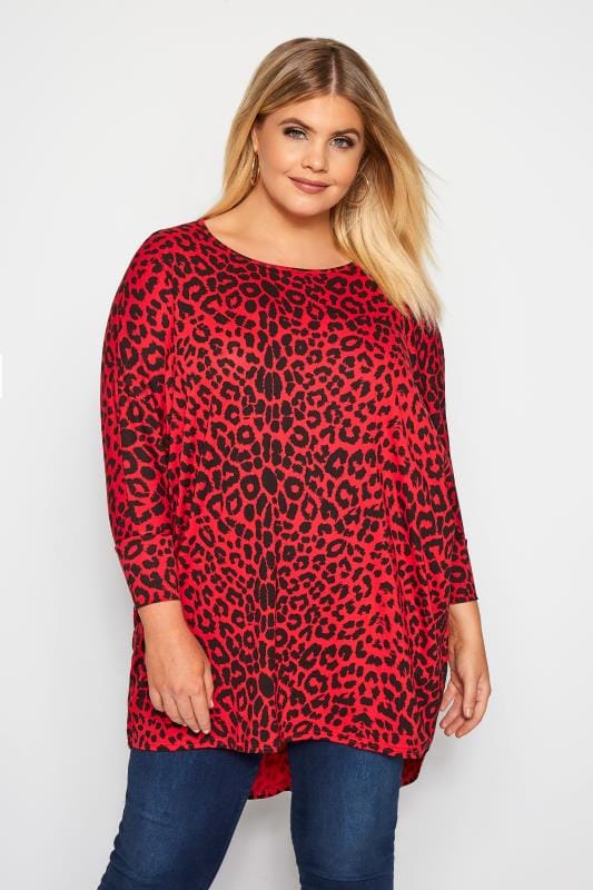 Red Leopard Print Extreme Dipped Hem 