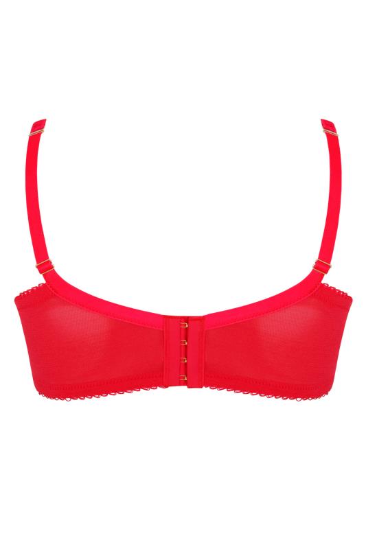 Red Underwired Moulded Bra With Ruched Front & Lace Panels | Yours Clothing