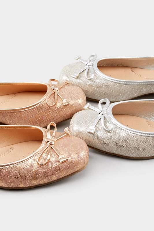 Rose Gold Textured Ballerina Pumps In Extra Wide Fit | Yours Clothing
