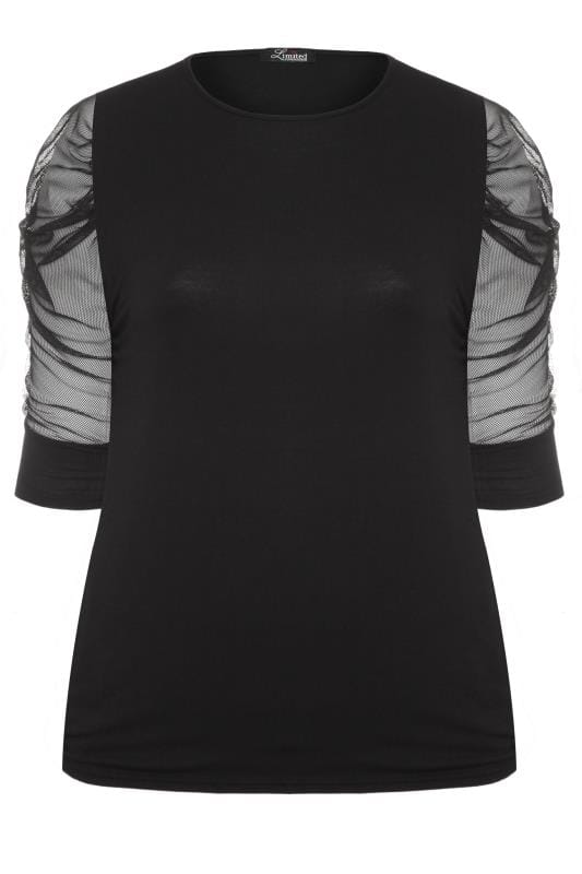 LIMITED COLLECTION Black Ruched Mesh Sleeve Top | Yours Clothing