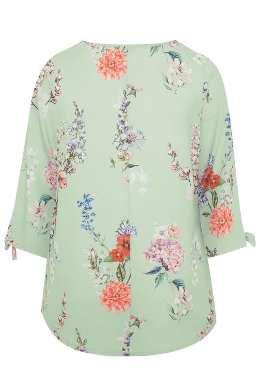 YOURS LONDON Sage Green Floral Split Sleeve Top | Yours Clothing 6