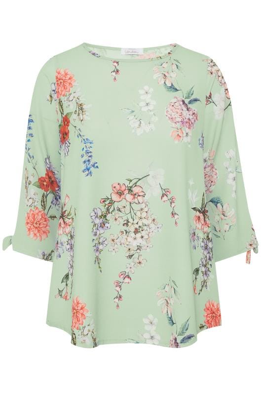 YOURS LONDON Sage Green Floral Split Sleeve Top | Yours Clothing 5