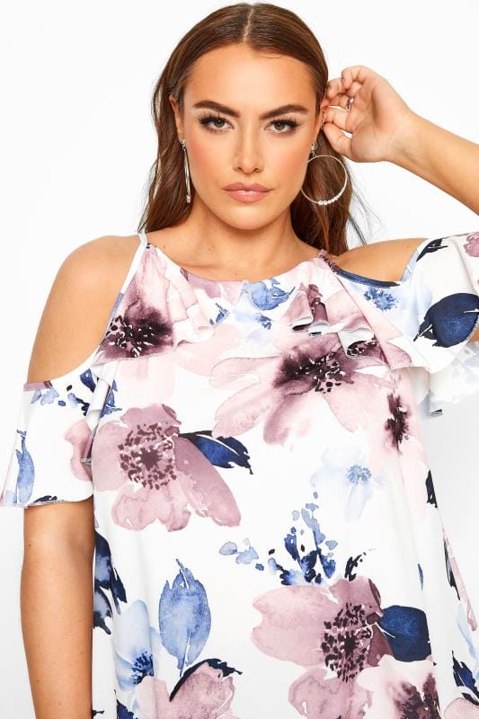 White Floral Cold Shoulder Tunic | Yours Clothing 4