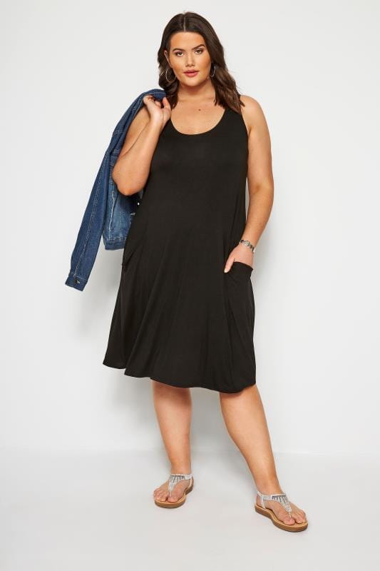 Black Sleeveless Drape Pocket Dress | Sizes 16 to 36 | Yours Clothing 2