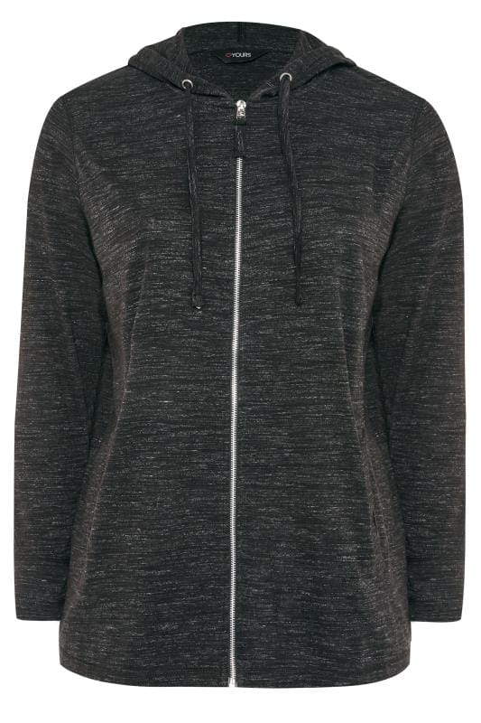Black Marl Zip Through Hoodie | Sizes 16-40 | Yours Clothing 5