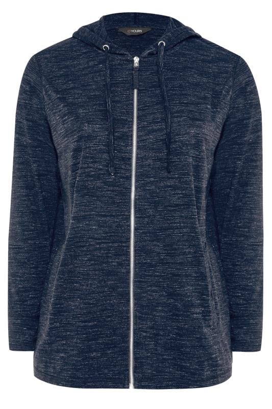 Navy Blue Marl Zip Through Hoodie | Sizes 16-40 | Yours Clothing 5