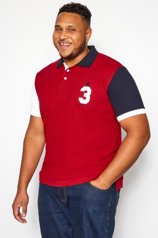 Polo Shirts Grande Taille BadRhino Big & Tall Red Colour Block Polo Shirt