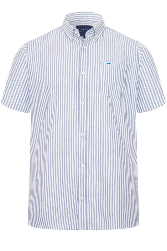 Plus Size Casual Shirts BadRhino Blue Striped Short Sleeved Oxford Shirt