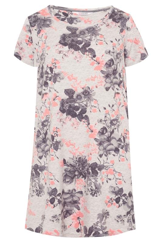 Grey Marl Floral Nightdress | Yours Clothing