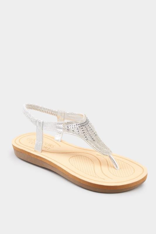 Silver Diamante Sandals In Extra Wide 