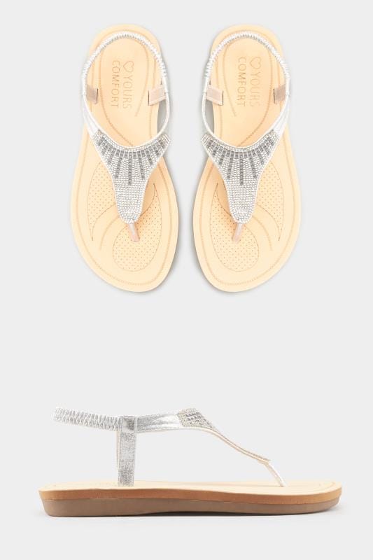 Silver Diamante Sandals In Extra Wide Fit | Yours Clothing