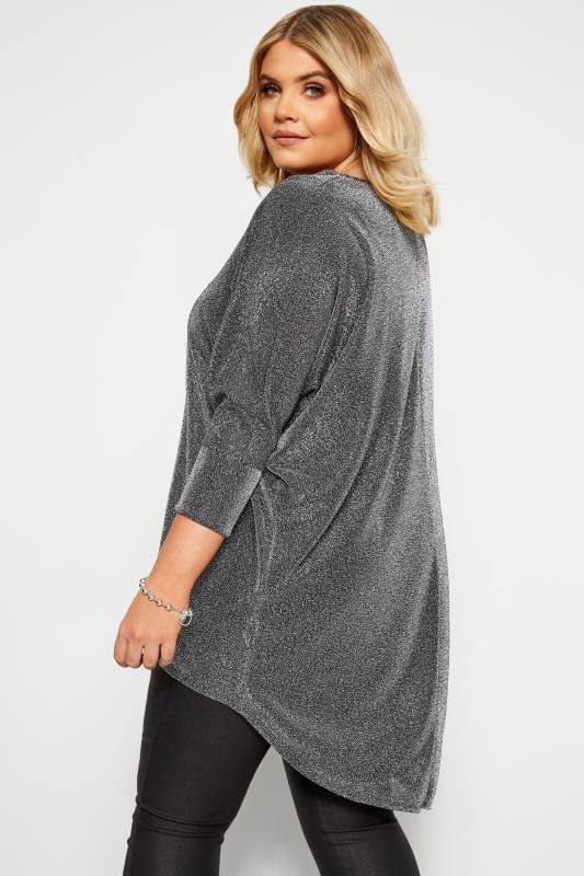 Silver Sparkle Extreme Dipped Hem Top | Yours Clothing