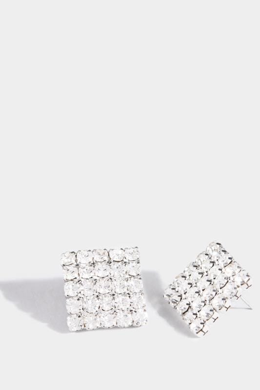 Silver Square Diamante Crystal Earrings | Yours Clothing 3