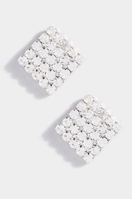 Silver Square Diamante Crystal Earrings | Yours Clothing 2