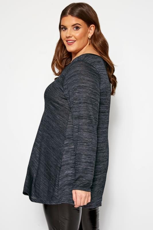 Slate Grey Marl Long Sleeved Swing Top | Yours Clothing